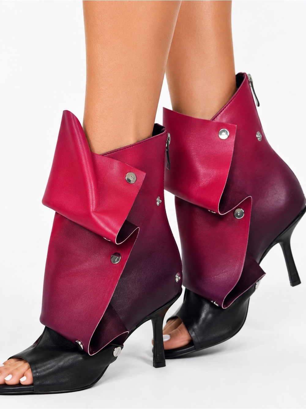 Red Ombre Sculptural Open Toe Stiletto Ankle Boots Size 6